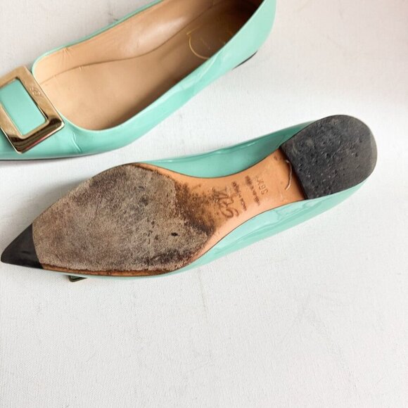 Roger Vivier Sea-foam Green Classic Buckle Accent Pointy Toe Flats 36.5 - Picture 12 of 12